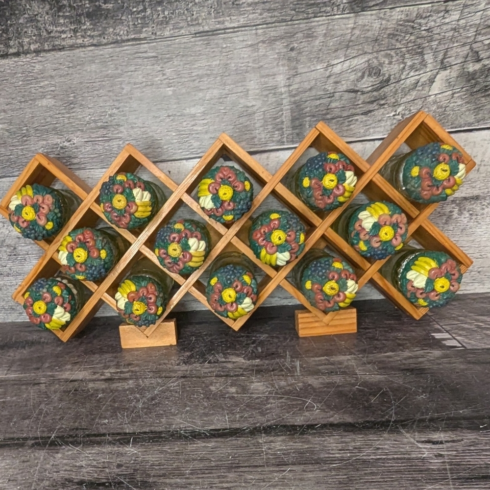 Wooden Diamond Spice Rack with Fruit Bowl Theme